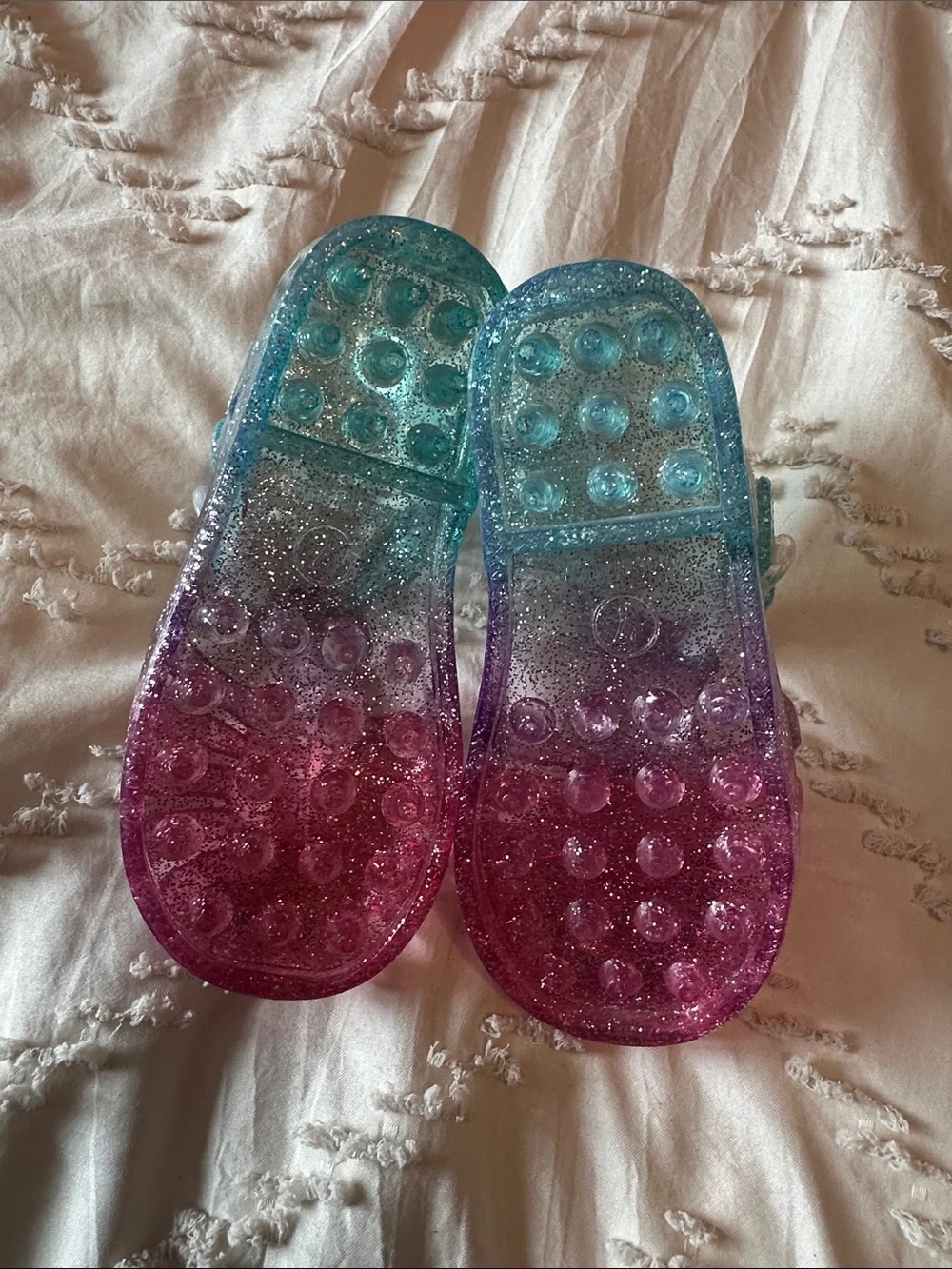 The Children's Place Pink and Teal Glitter Jelly Sandals